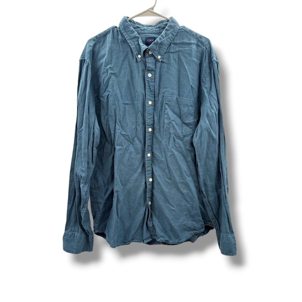 J.Crew Factory Classic Linen Cotton Shirt Mens XXL Blue Button Down Long Sleeve